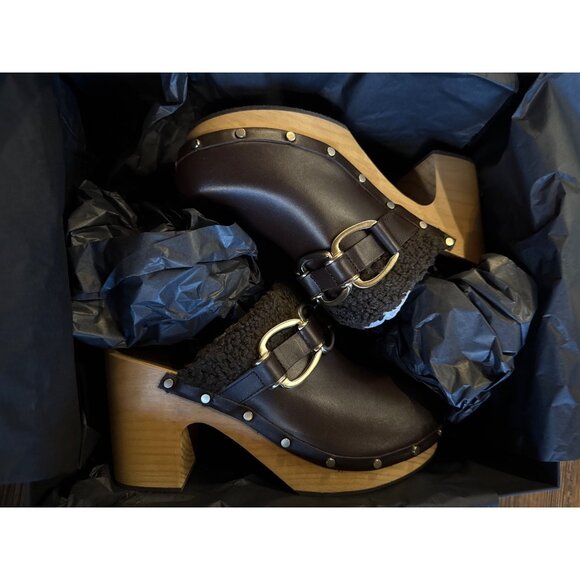 Maje Shoes - MAJE Leather Dora Clog Heels Women's Size 38 New in Box